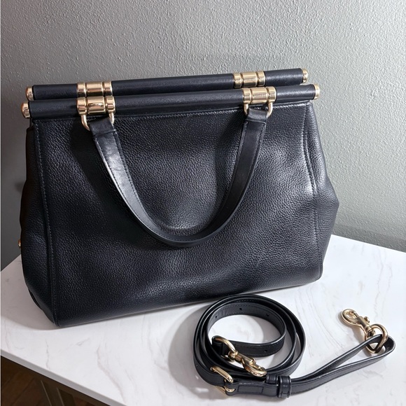 Black Coach Grace satchel with gold dowel accents - wear or repair style B1957 - Picture 2 of 12